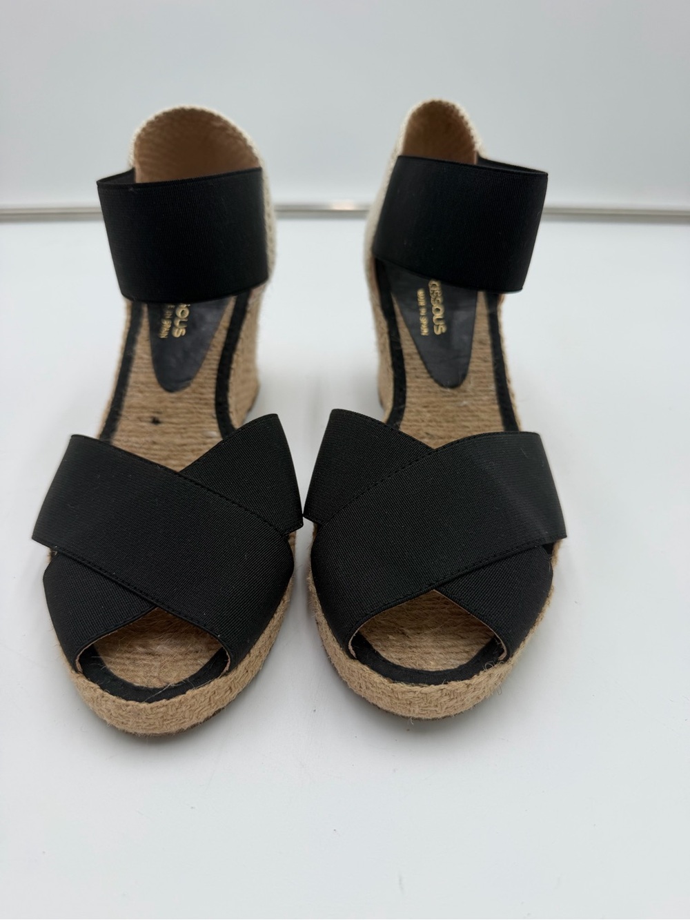 Andre Assous Women’s 7.5 Black Espadrille Wedge Sandals Made in Spain